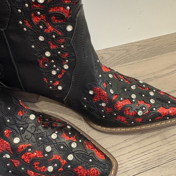 Black Cowgirl Boots Ankle Booties Rhinestone Sparkly Western Cowboy Boots Size 9 - Picture 3 of 9